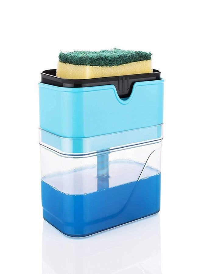 XML Liquid Soap Pump Dispenser and Sponge Holder for Kitchen Sink and Bathroom Accessories Organizer Set Dishwasher Liquid Holder 400 ml Kitchen Accessories Gadgets Tools(Sky Blue) - Image 1
